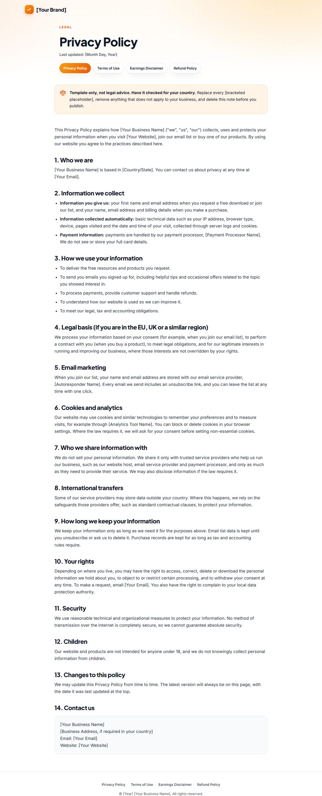The Privacy Policy template