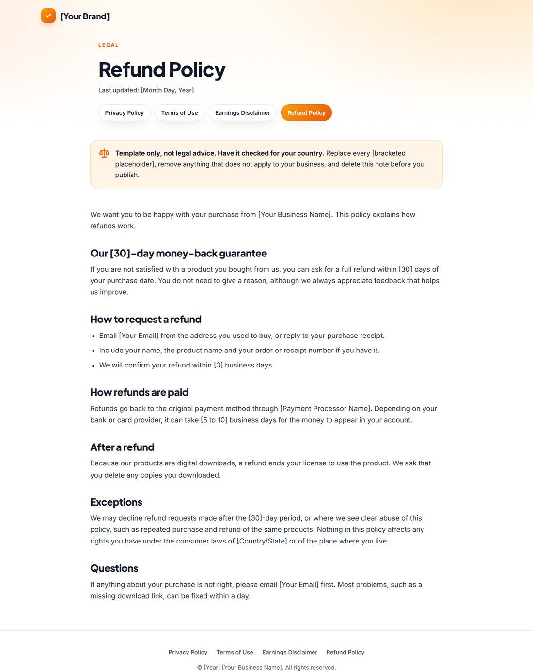 The Refund Policy template