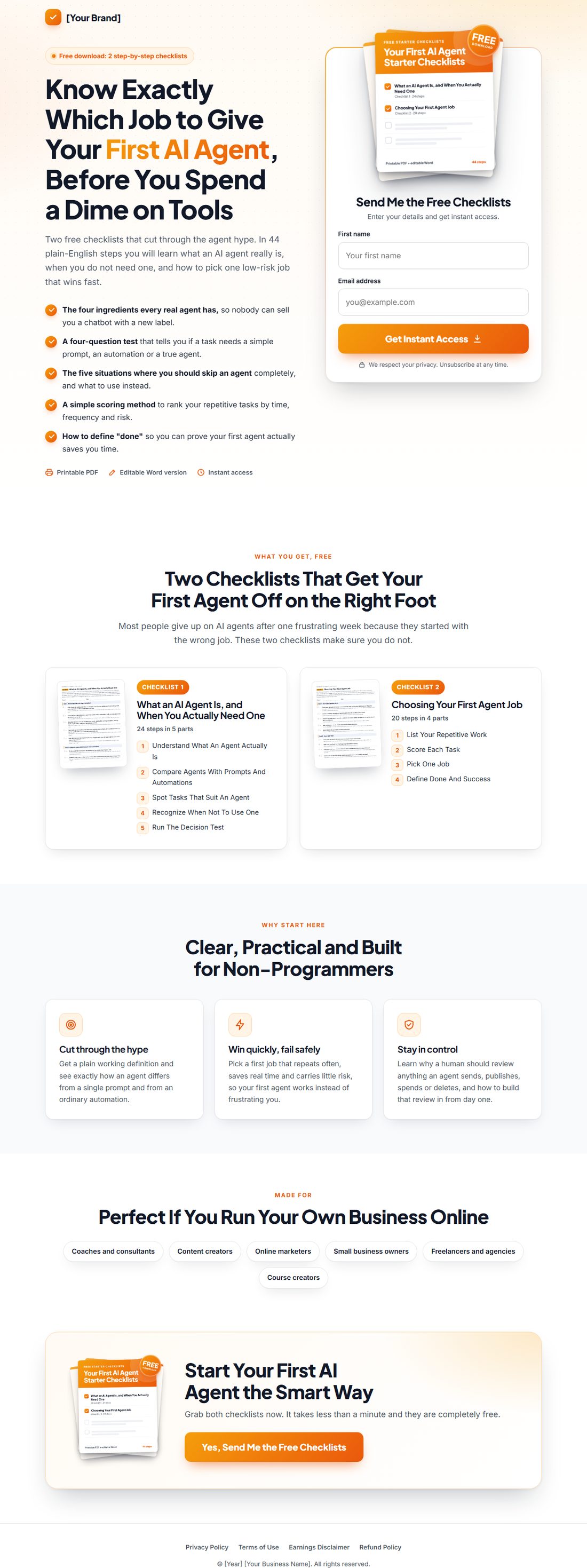 The squeeze page on desktop
