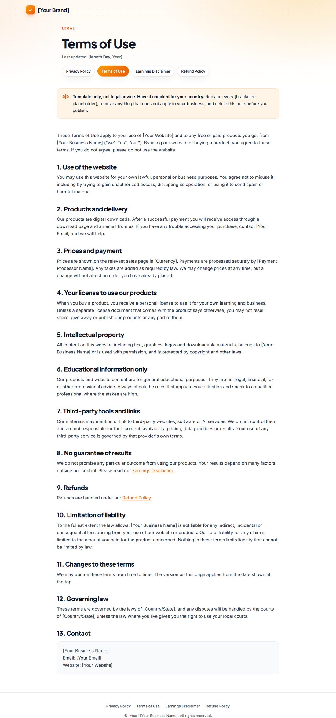 The Terms Of Service template