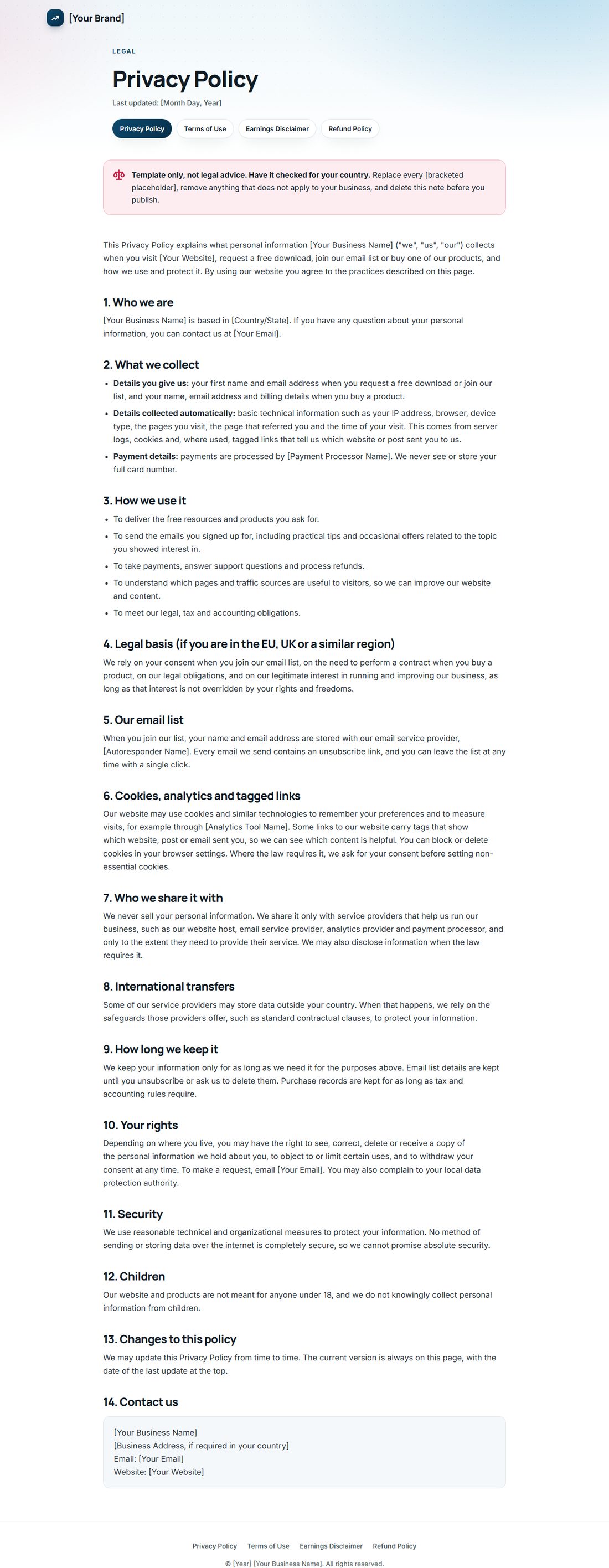 The Privacy Policy template