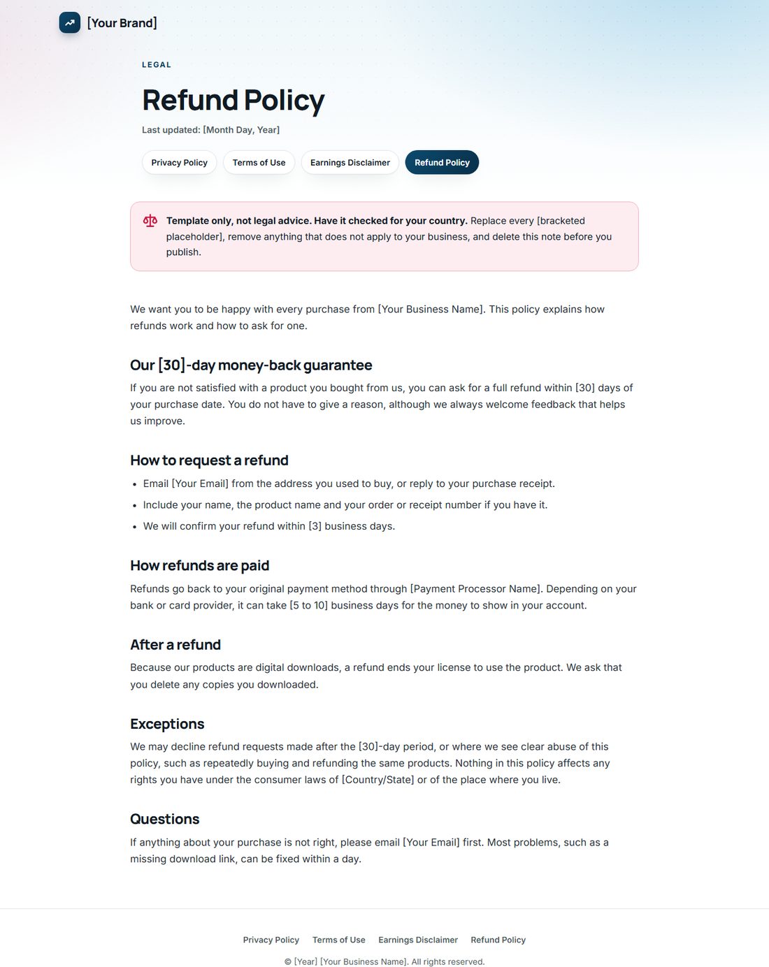 The Refund Policy template