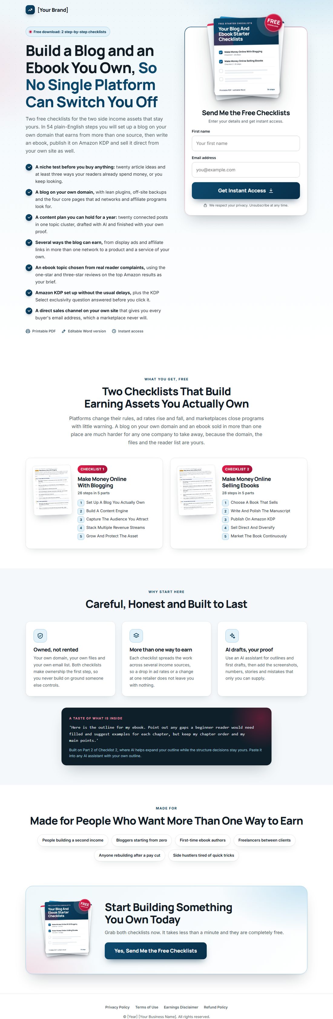 The squeeze page on desktop
