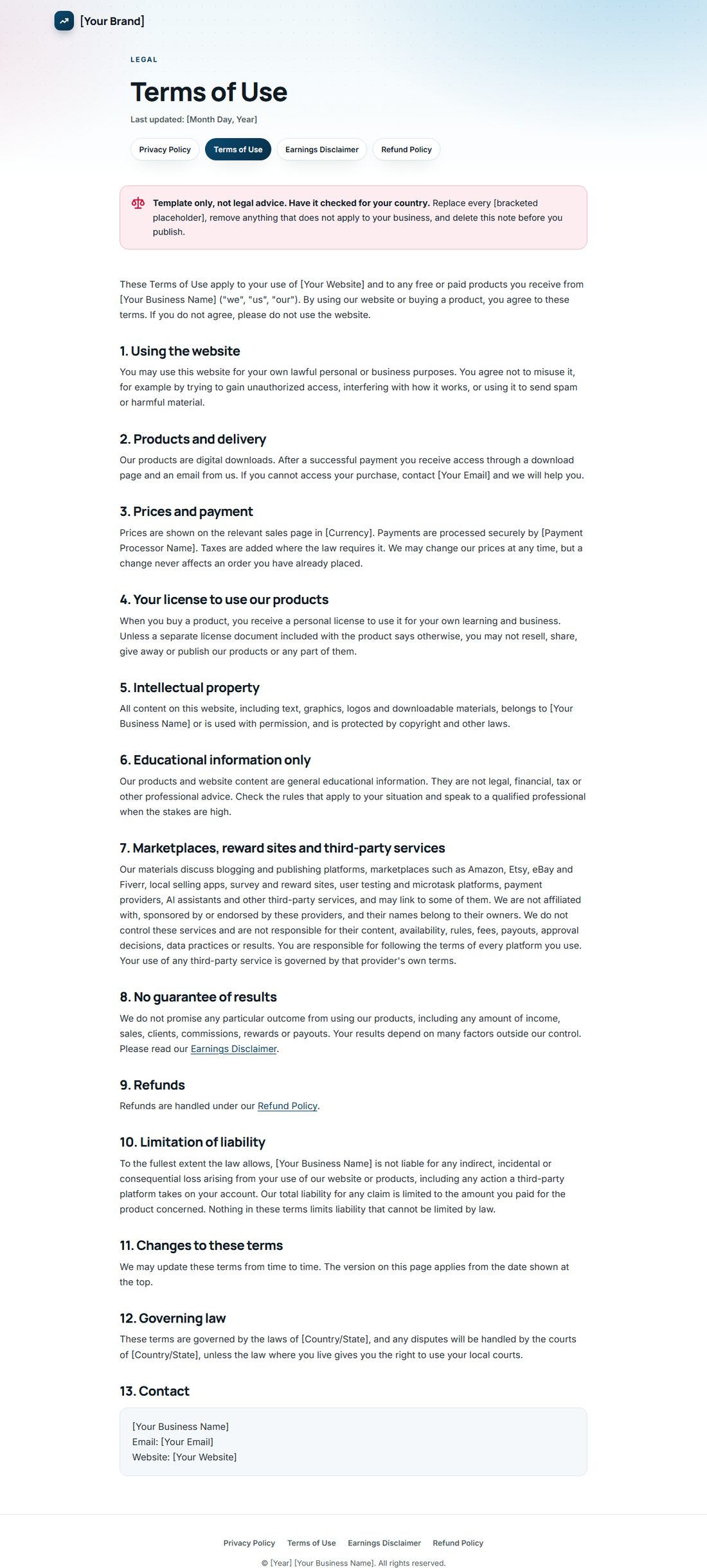 The Terms Of Service template