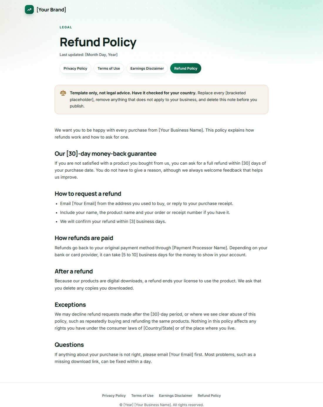 The Refund Policy template