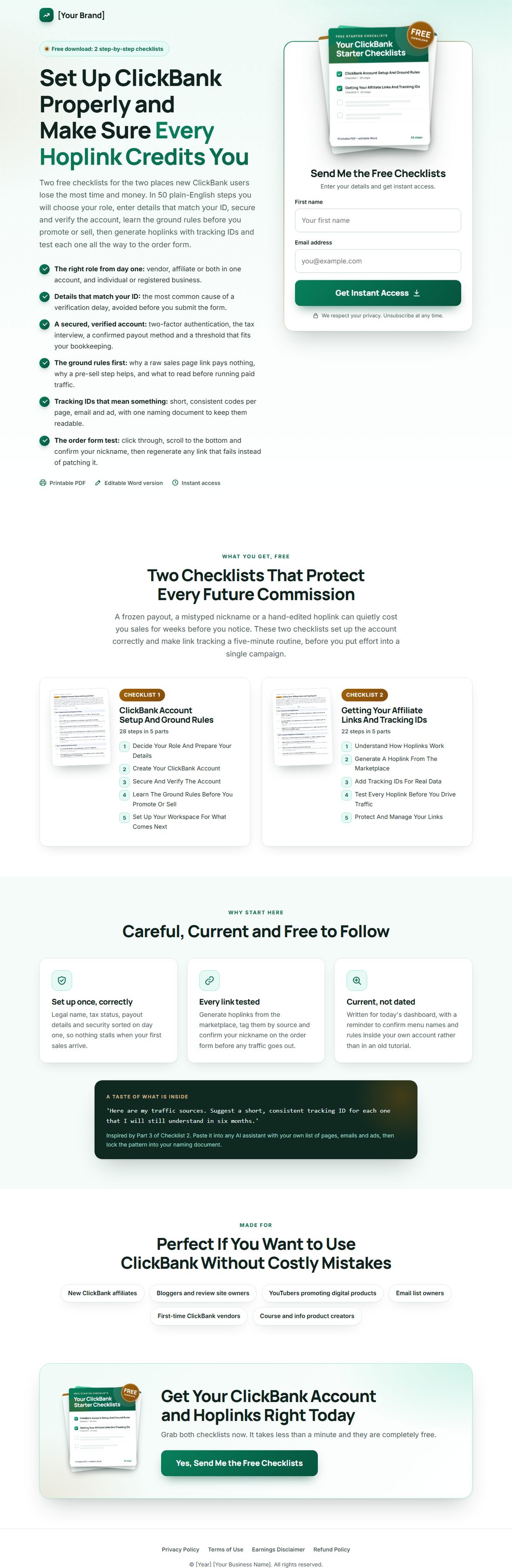 The squeeze page on desktop