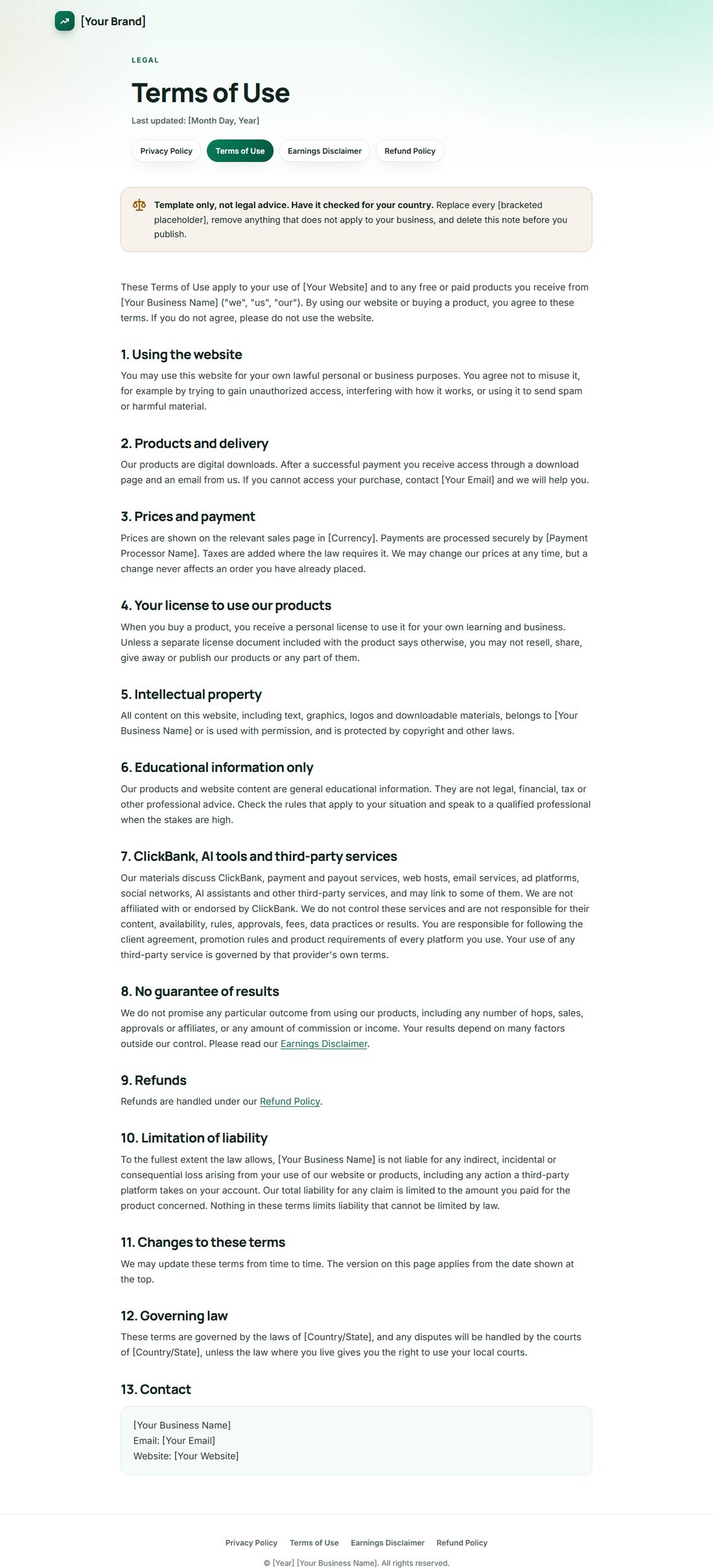 The Terms Of Service template