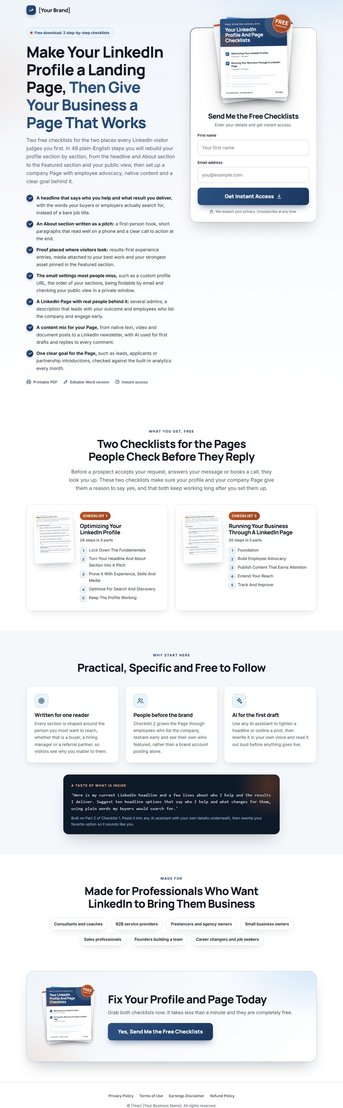 The squeeze page on desktop