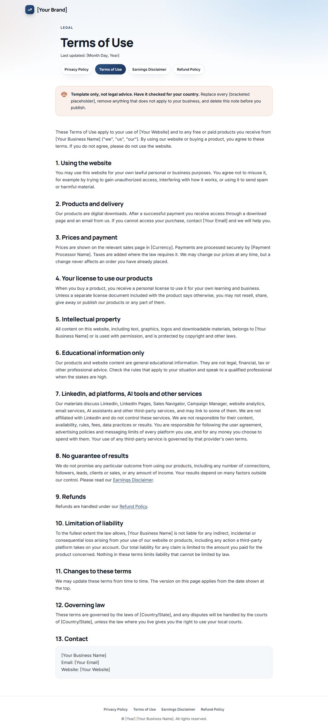 The Terms Of Service template