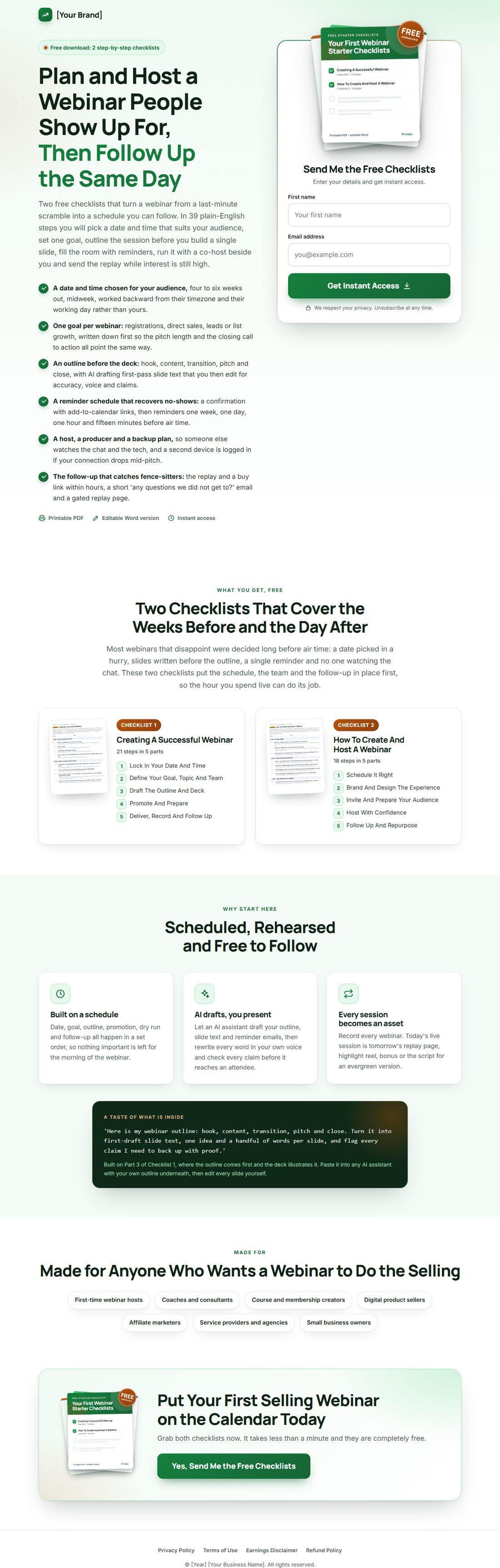 The squeeze page on desktop