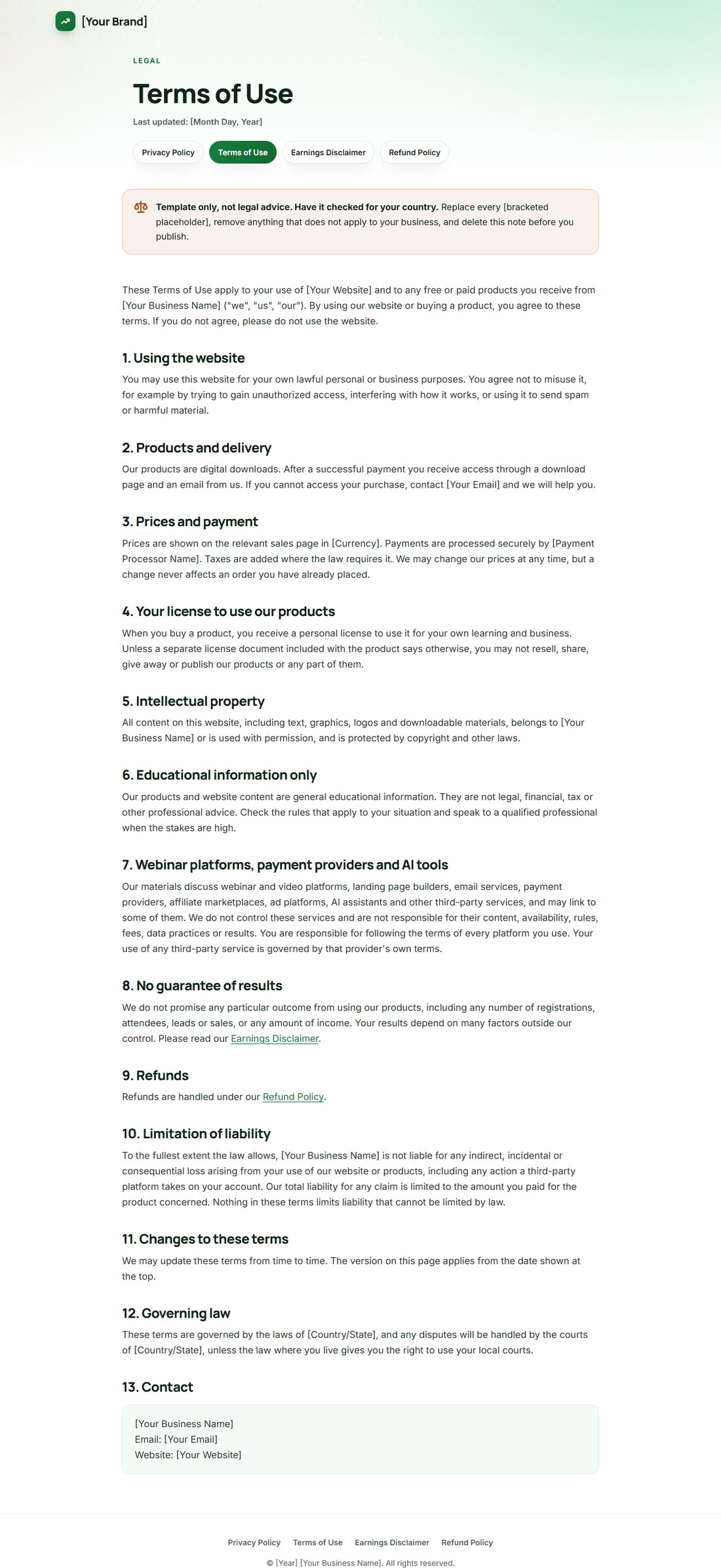The Terms Of Service template