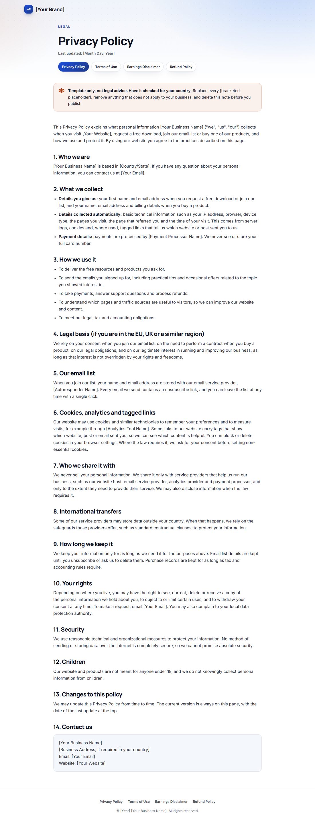 The Privacy Policy template
