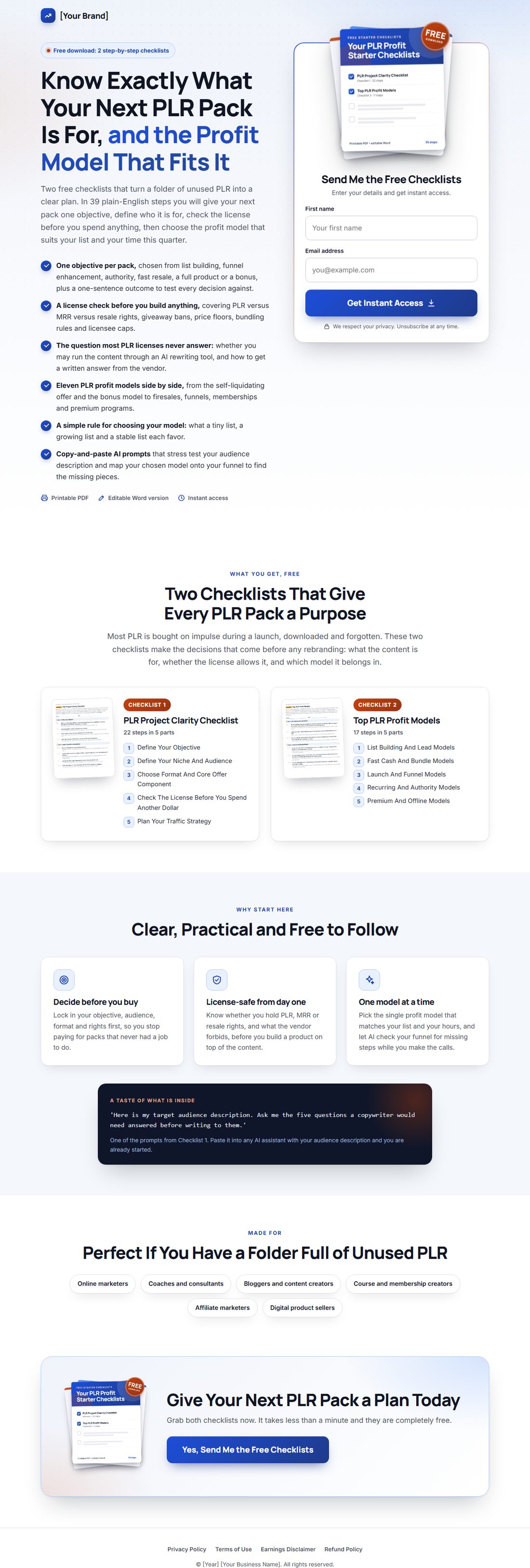 The squeeze page on desktop