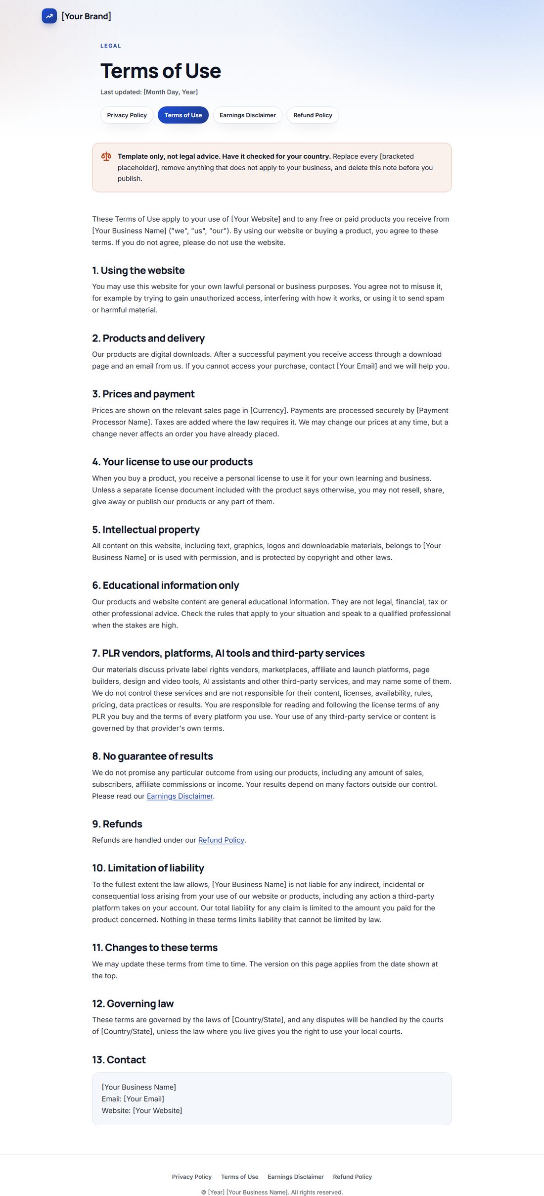The Terms Of Service template