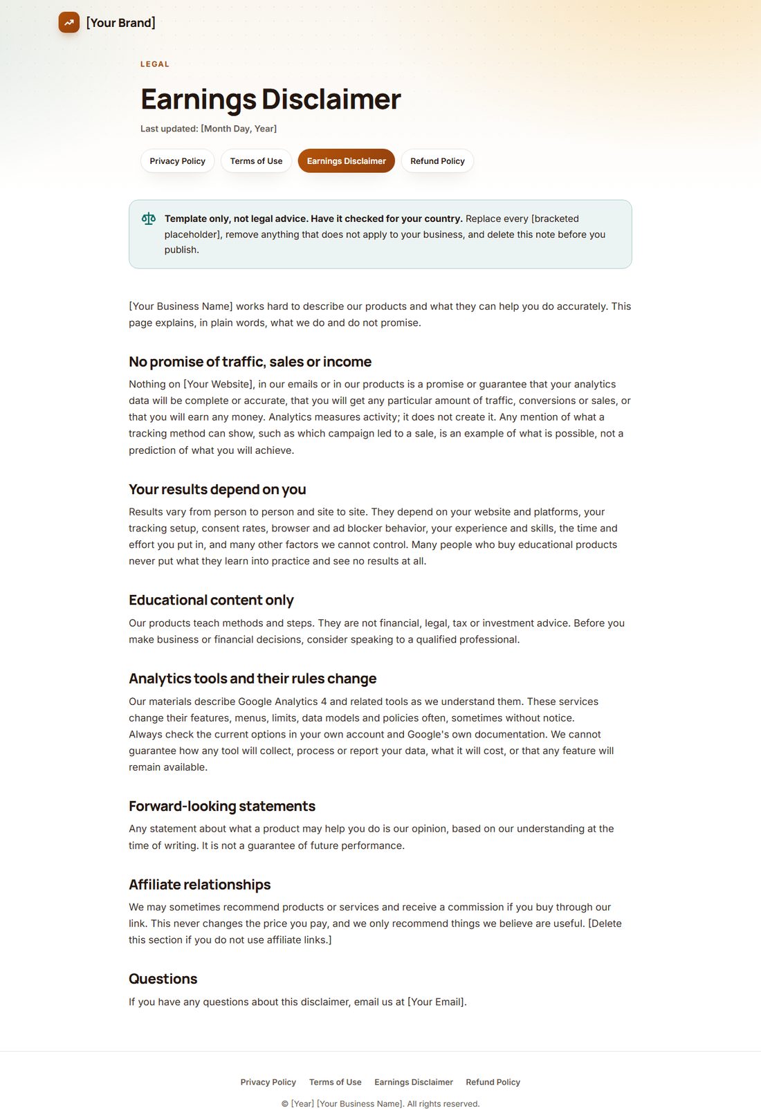 The Earnings Disclaimer template