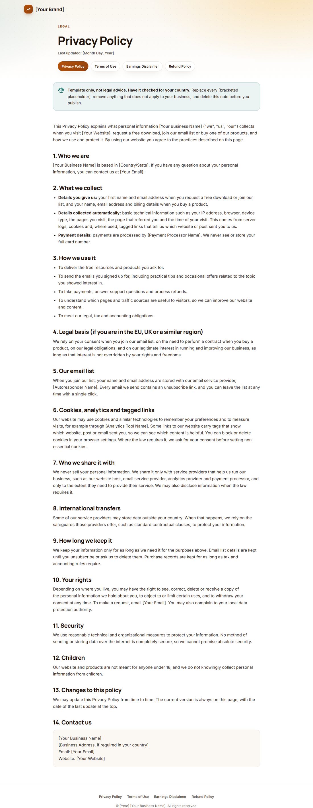 The Privacy Policy template