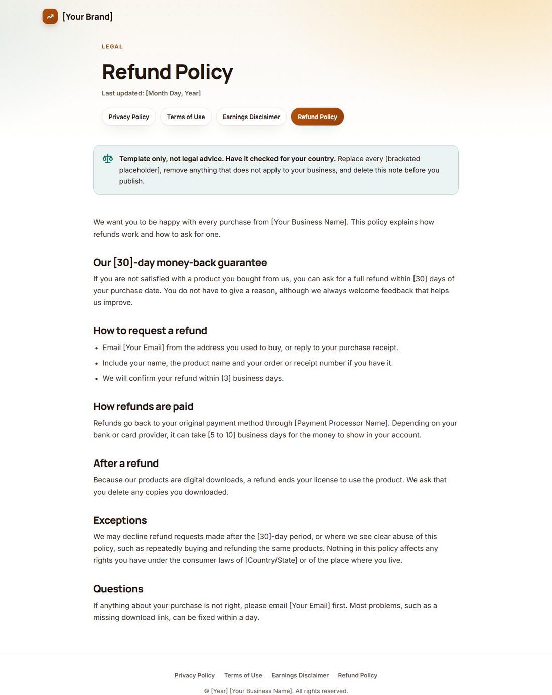 The Refund Policy template