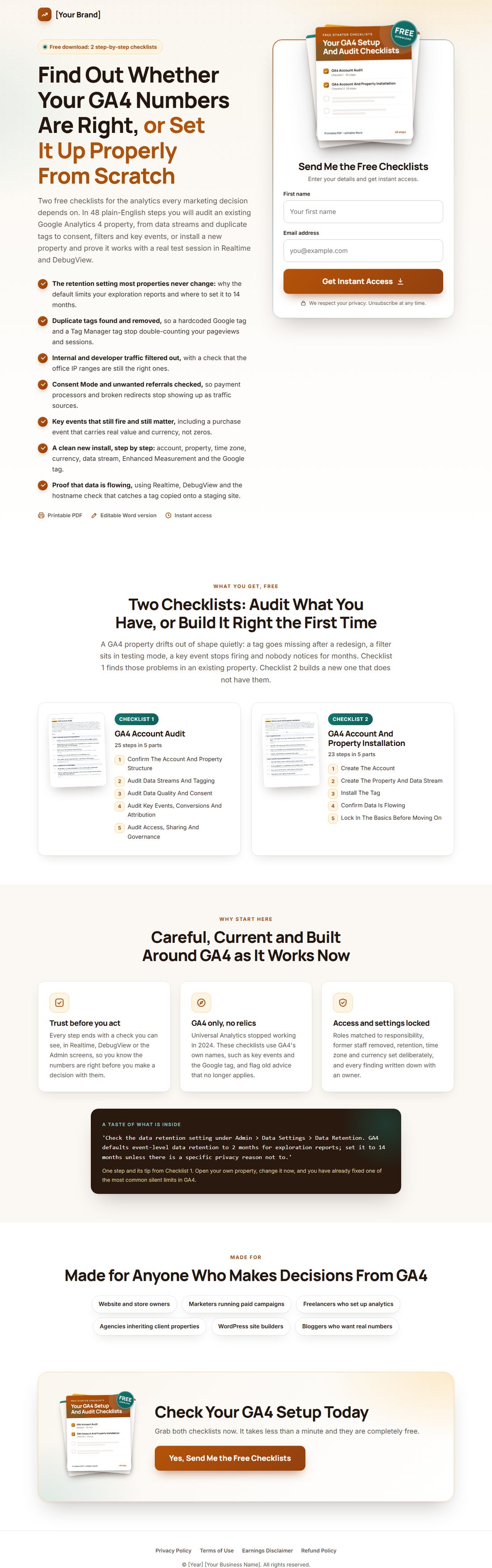 The squeeze page on desktop