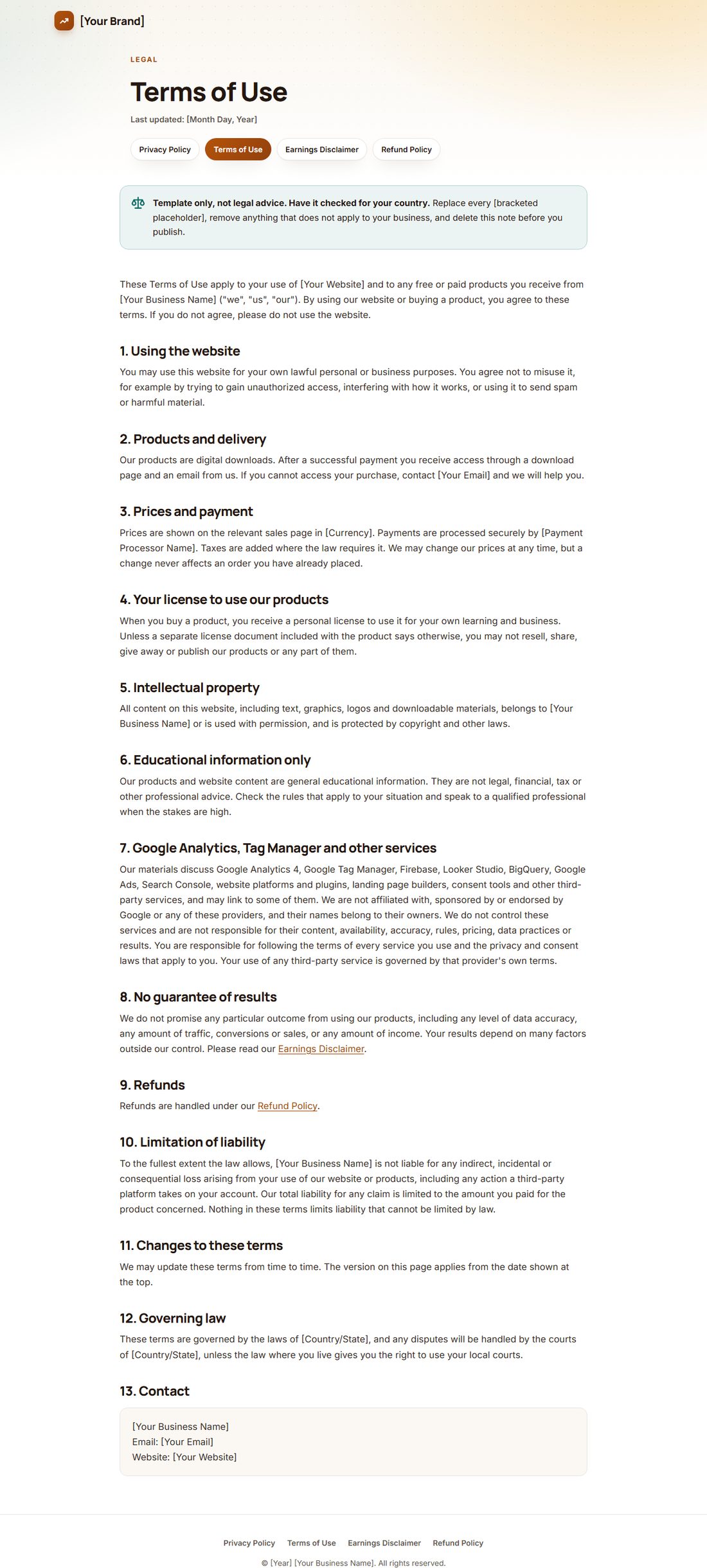 The Terms Of Service template
