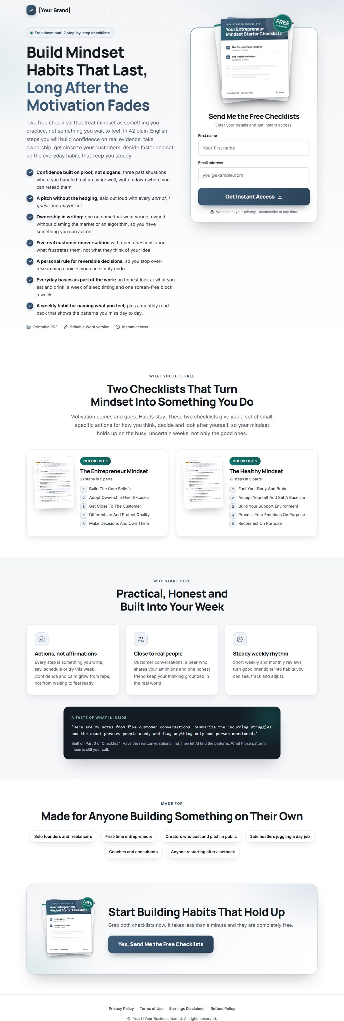 The squeeze page on desktop