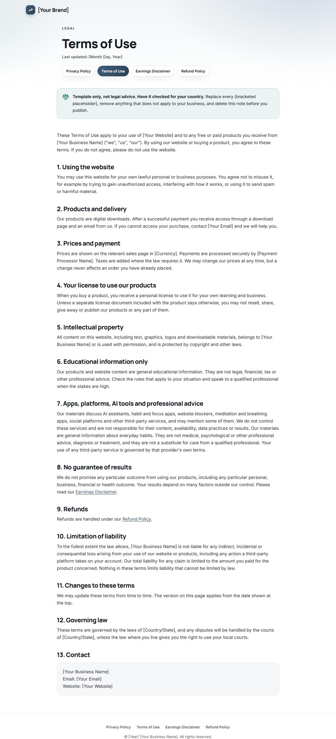 The Terms Of Service template