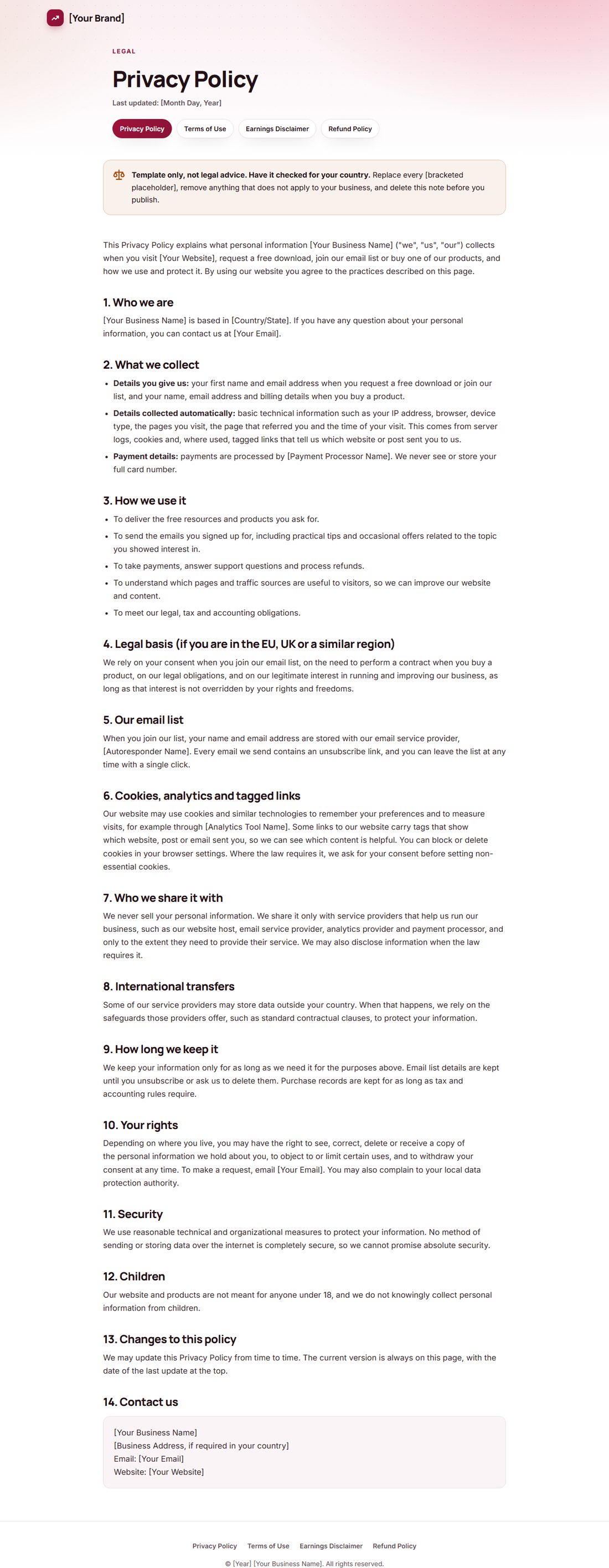 The Privacy Policy template