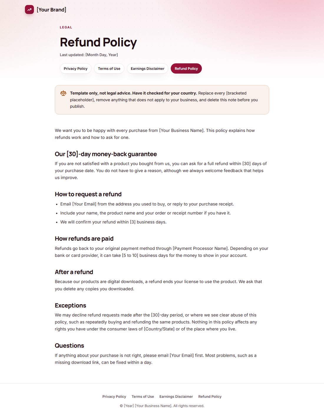 The Refund Policy template