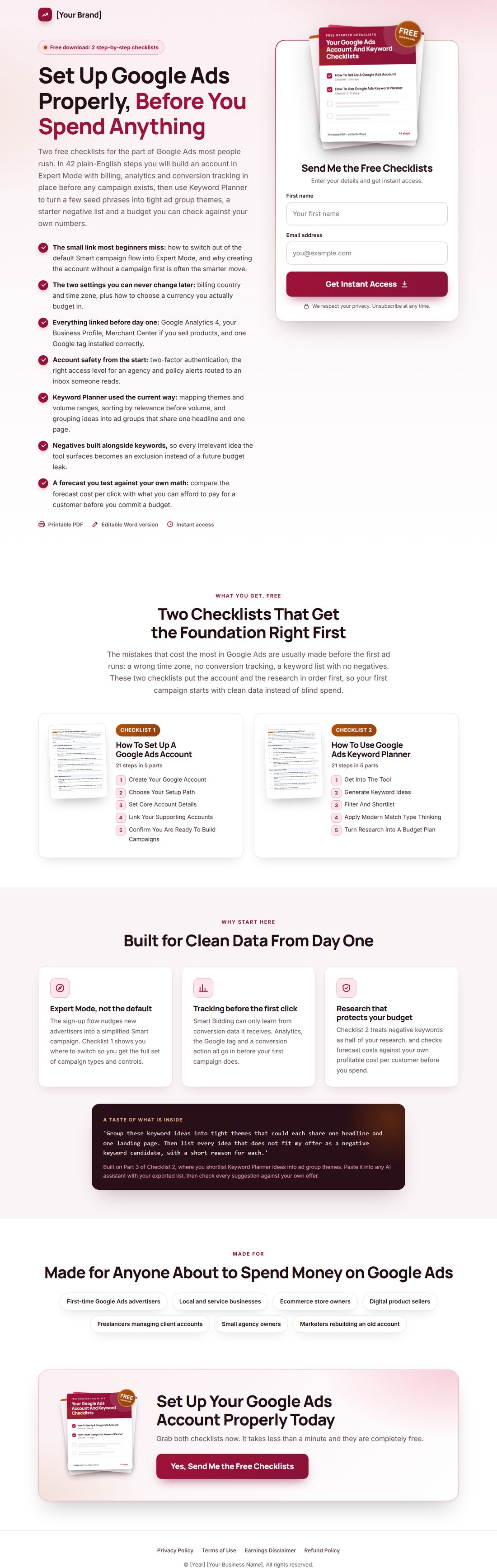 The squeeze page on desktop