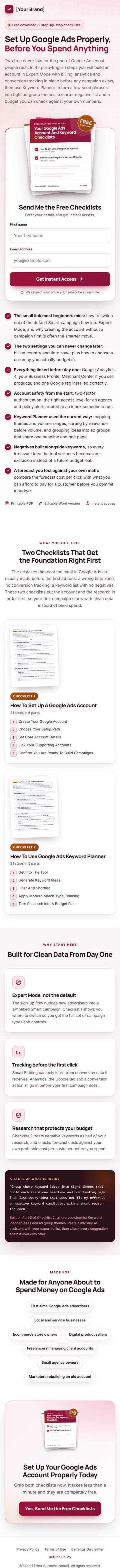 The Google Ads Profit Kit squeeze page on a phone