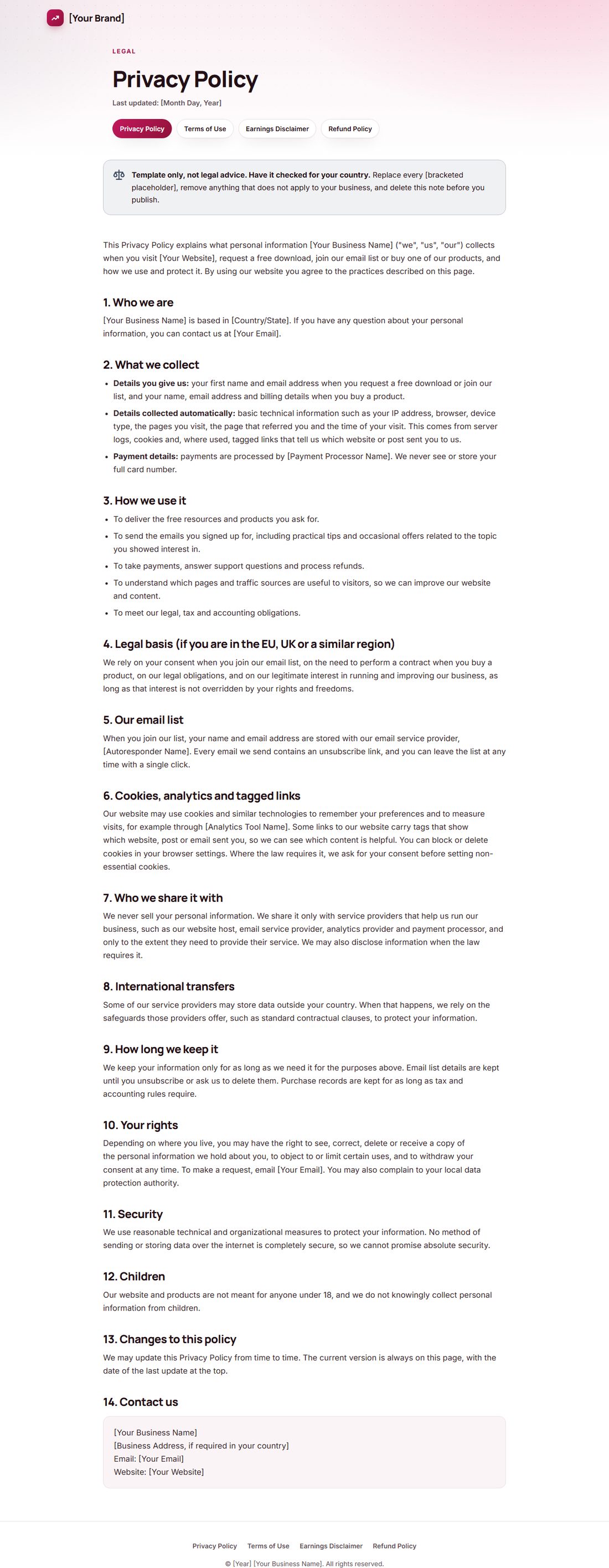 The Privacy Policy template