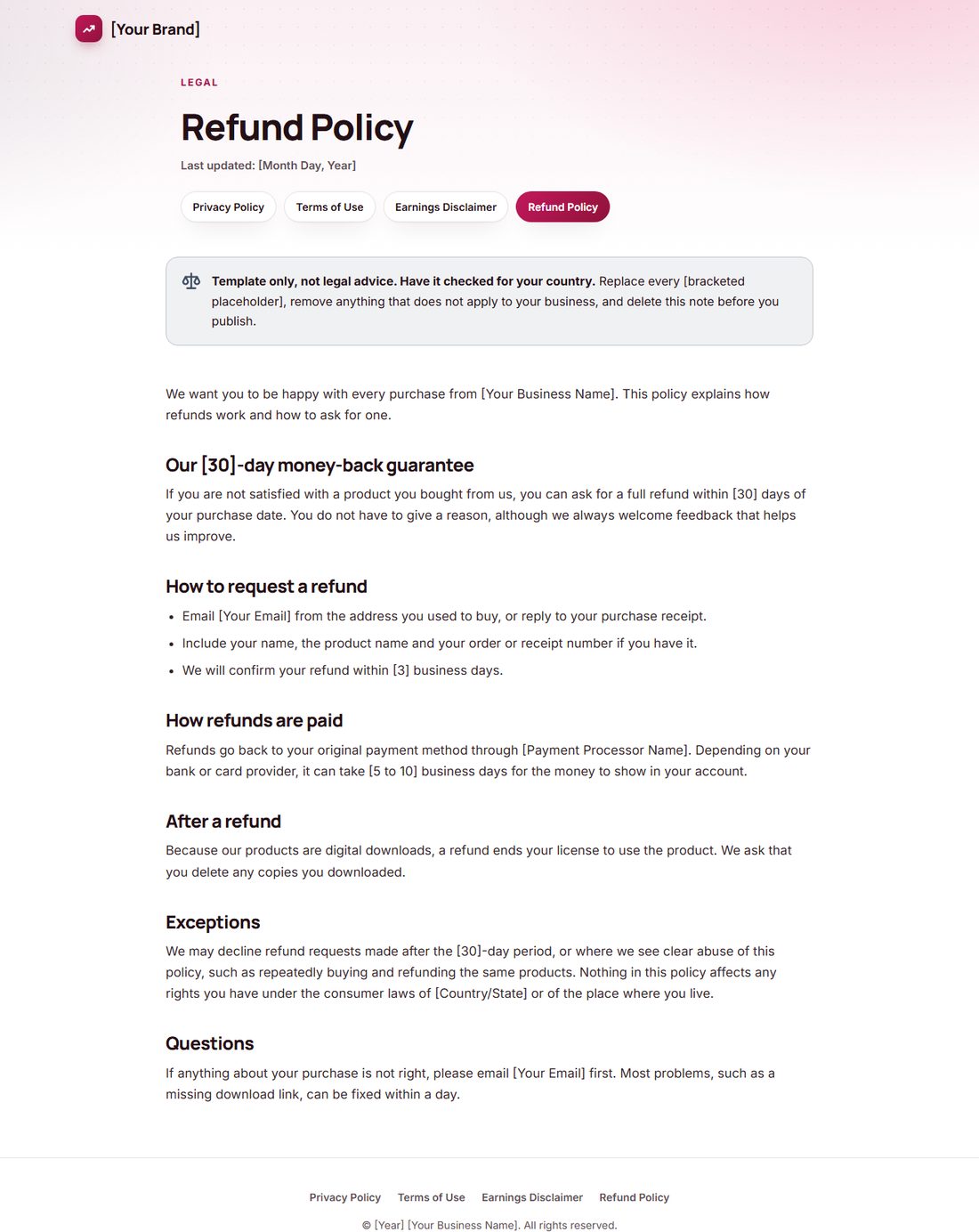 The Refund Policy template