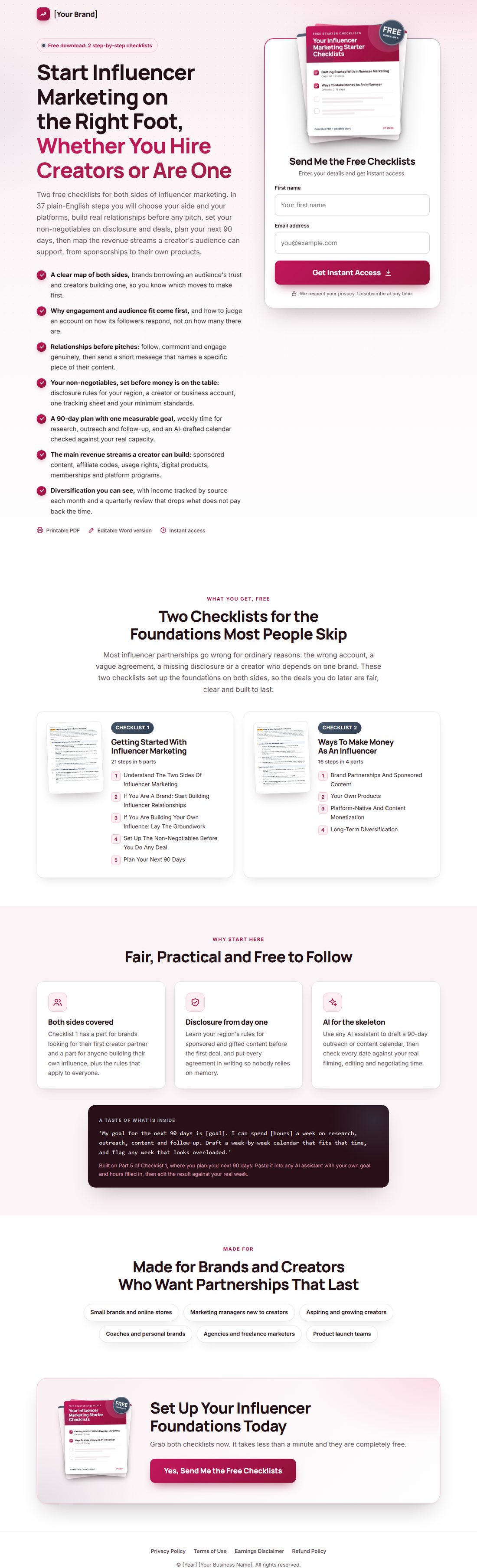 The squeeze page on desktop
