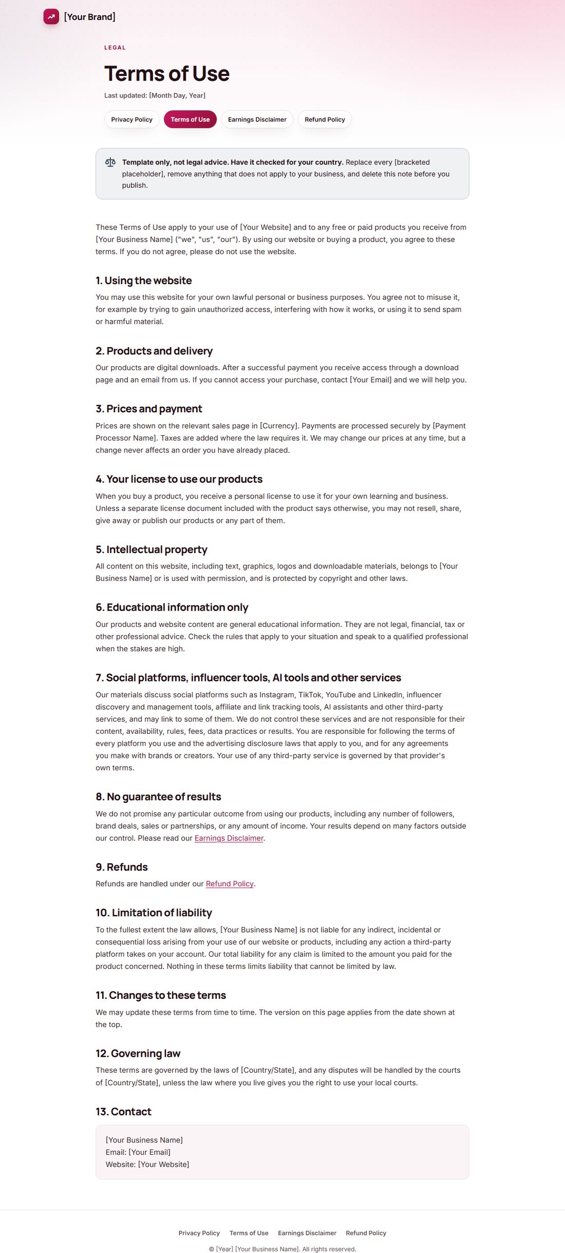 The Terms Of Service template