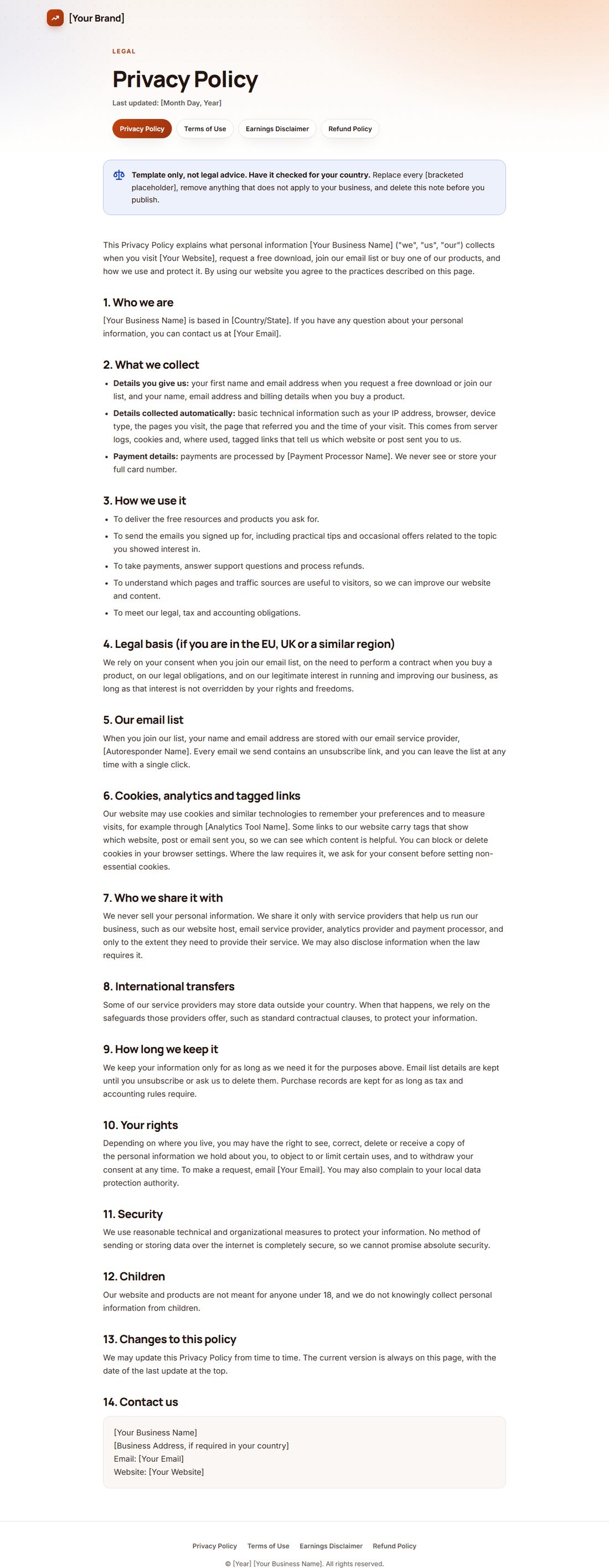 The Privacy Policy template