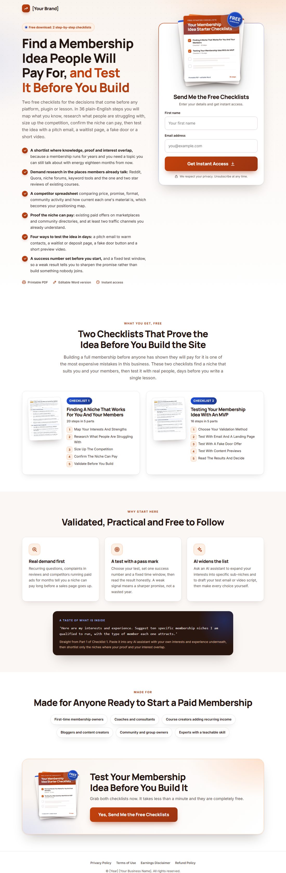 The squeeze page on desktop