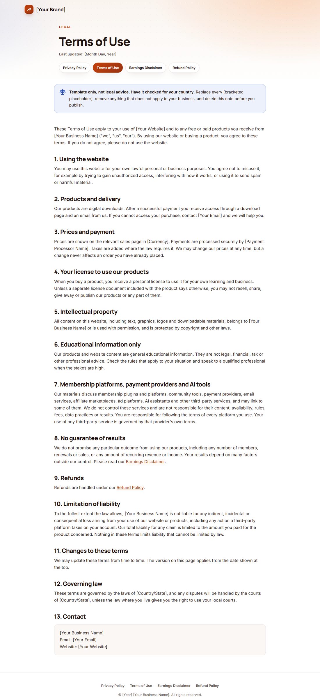 The Terms Of Service template