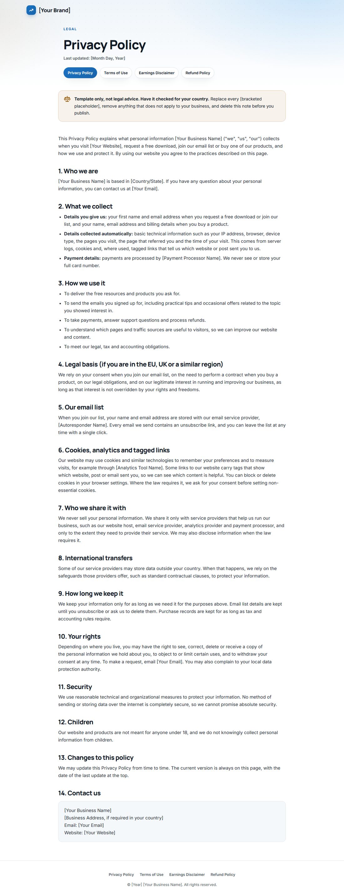 The Privacy Policy template