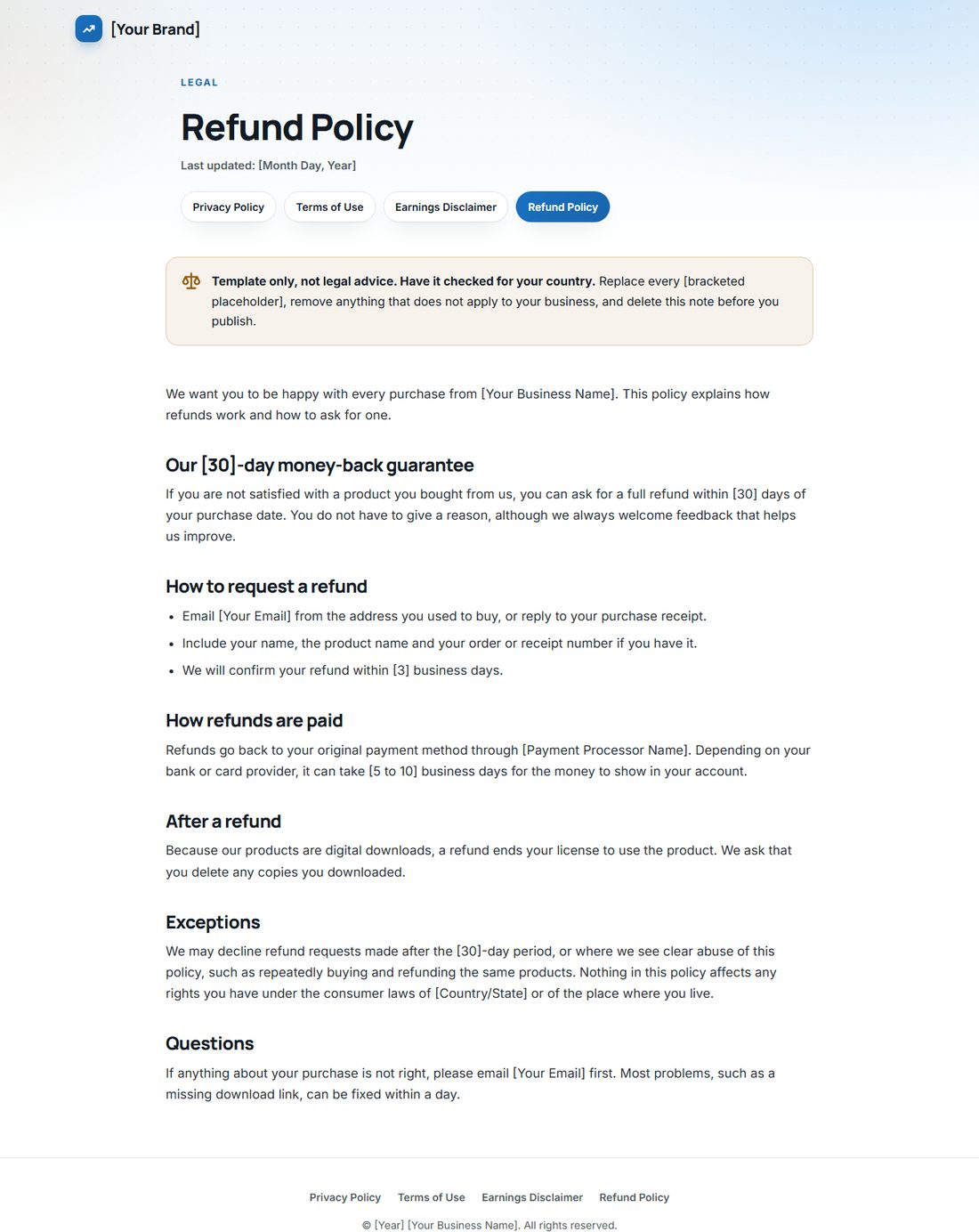 The Refund Policy template