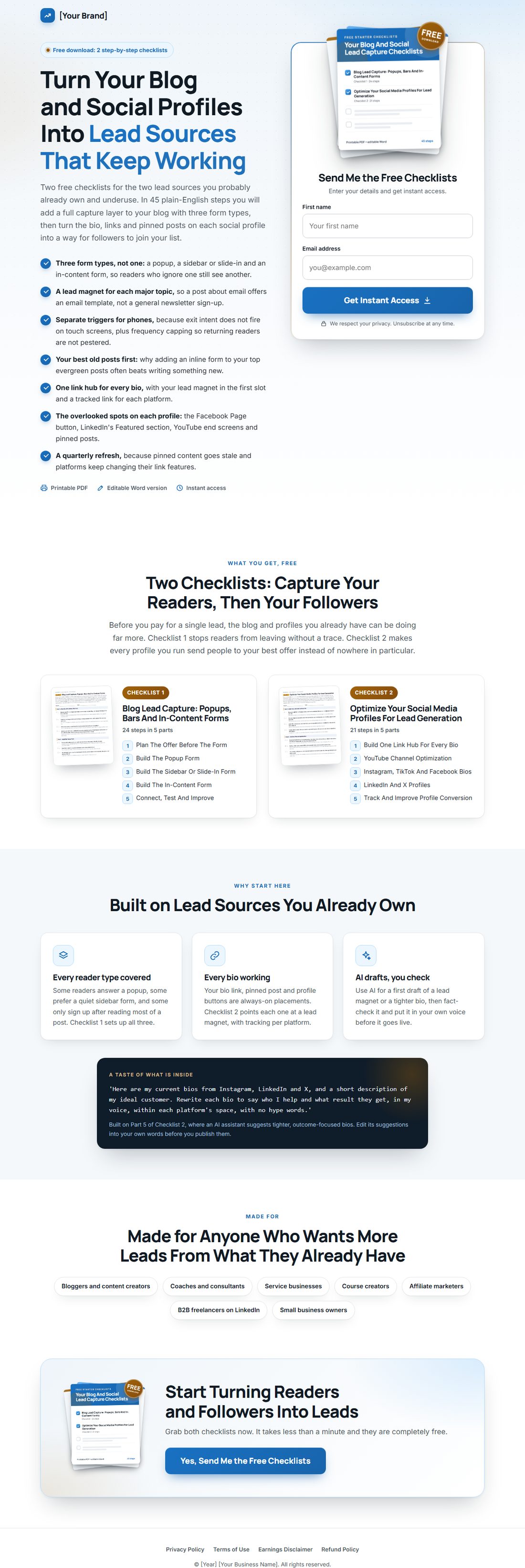 The squeeze page on desktop