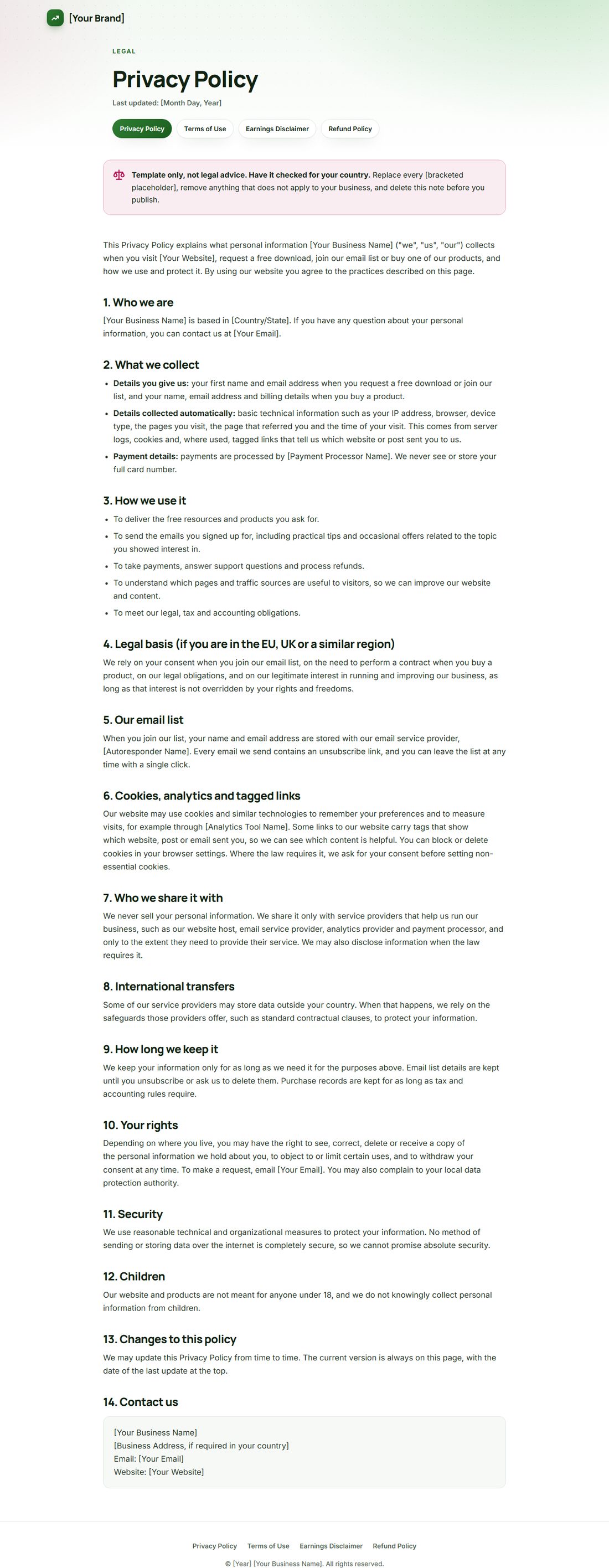 The Privacy Policy template