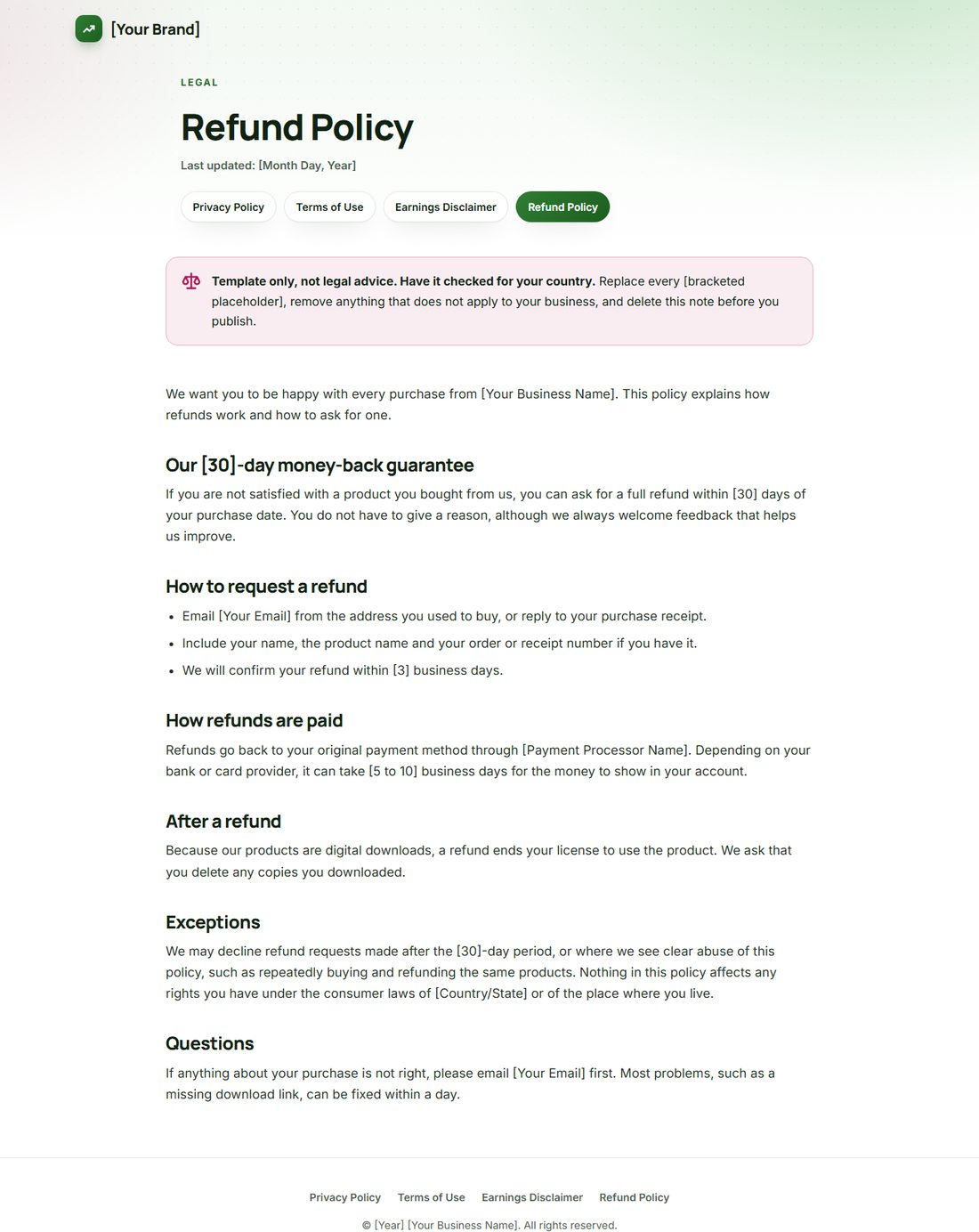 The Refund Policy template
