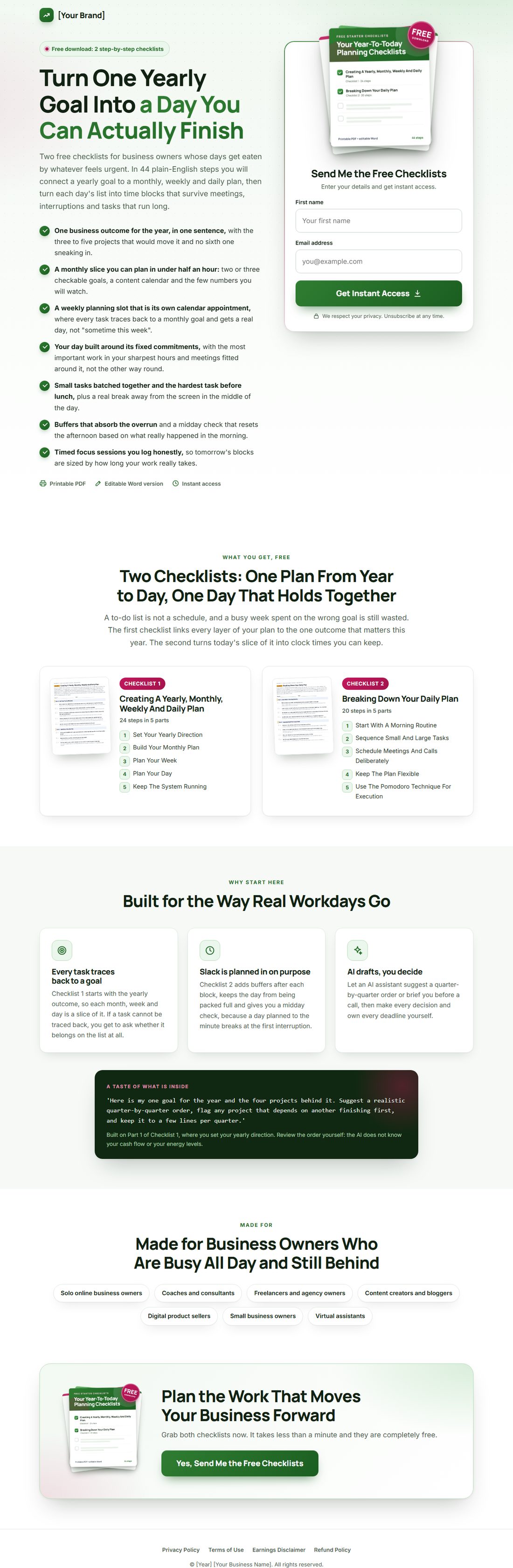 The squeeze page on desktop
