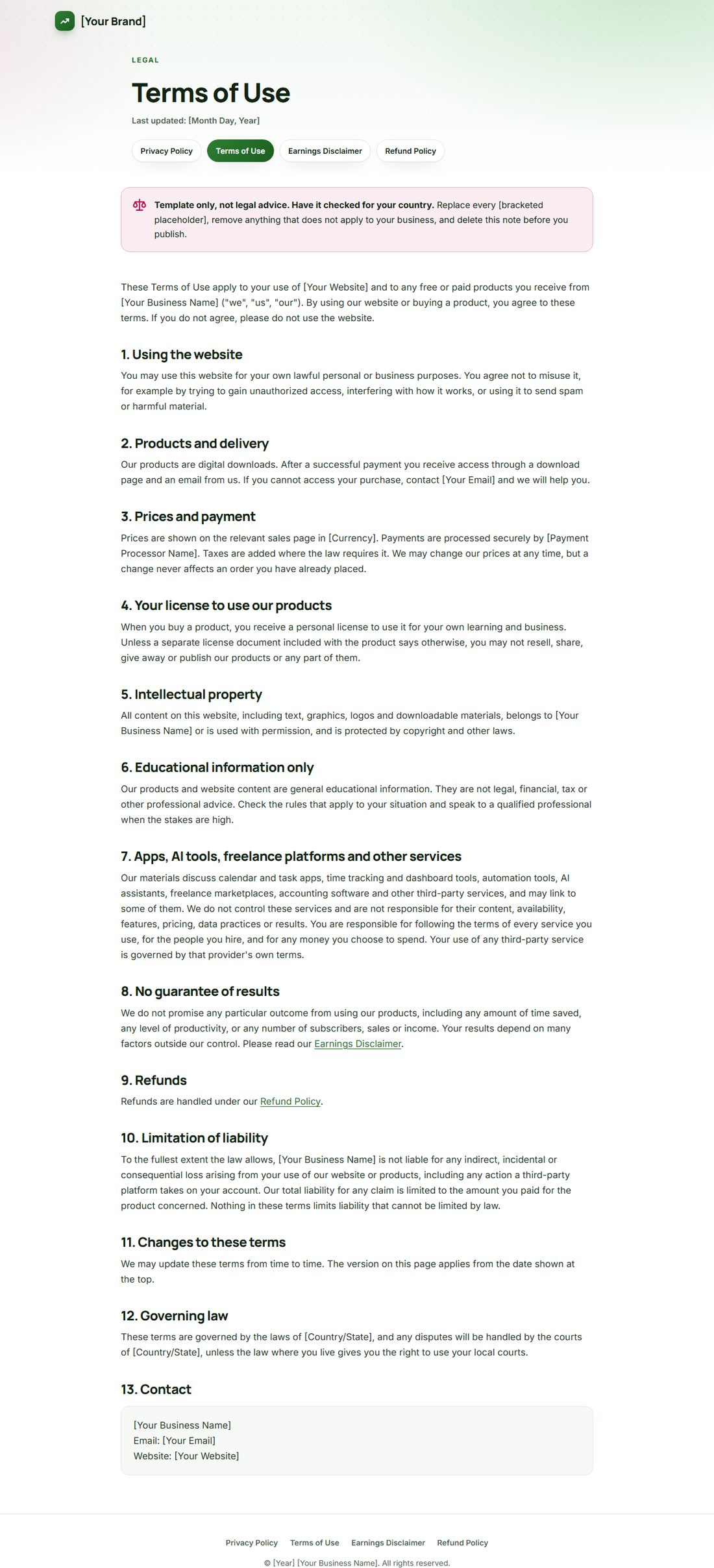 The Terms Of Service template