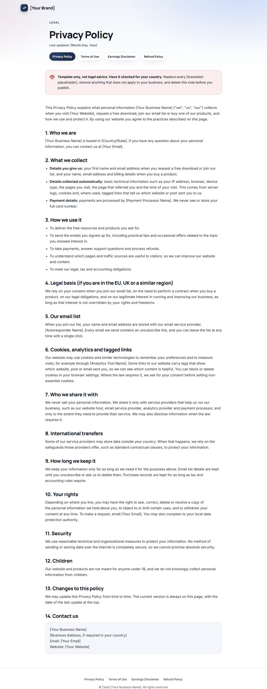 The Privacy Policy template