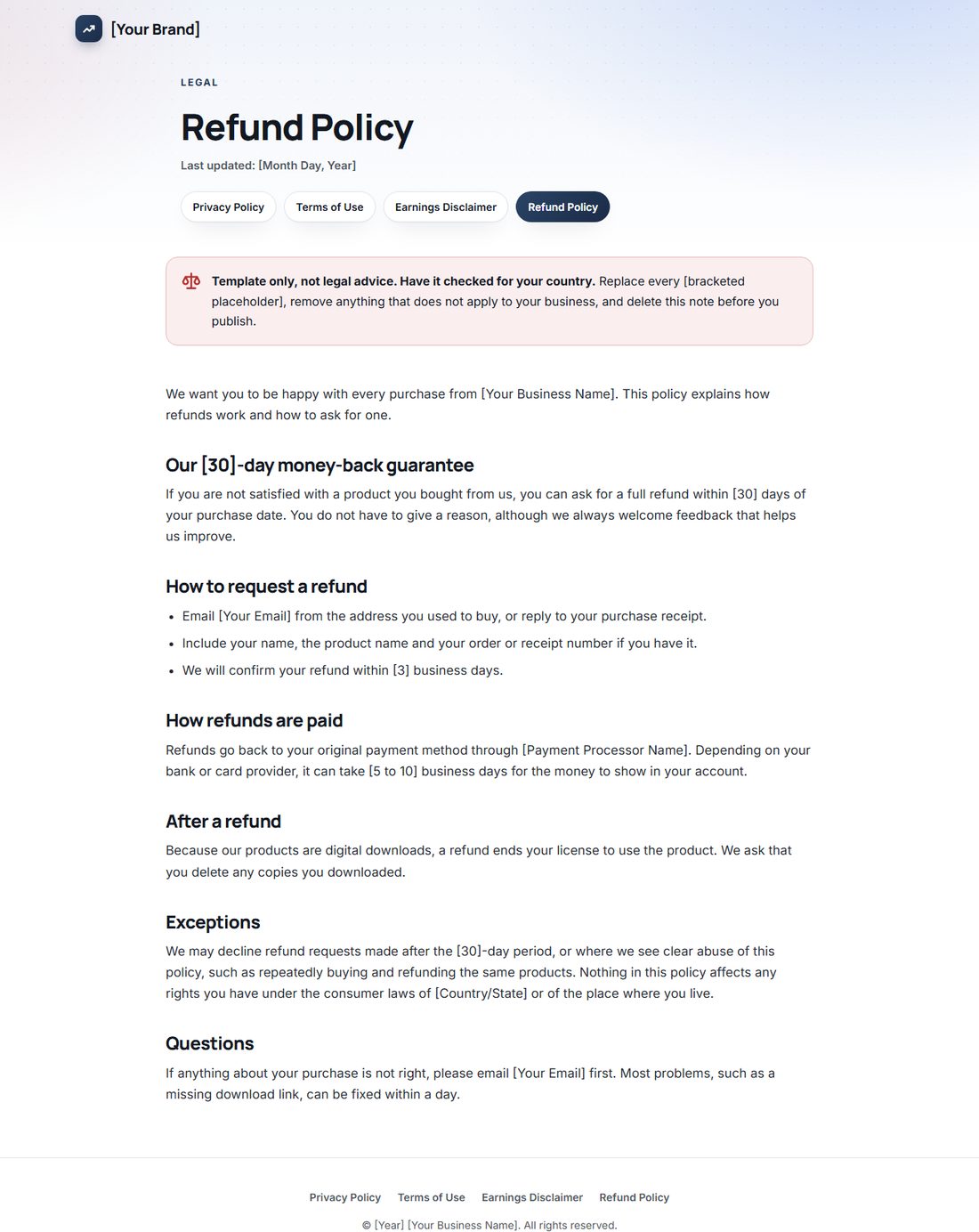 The Refund Policy template