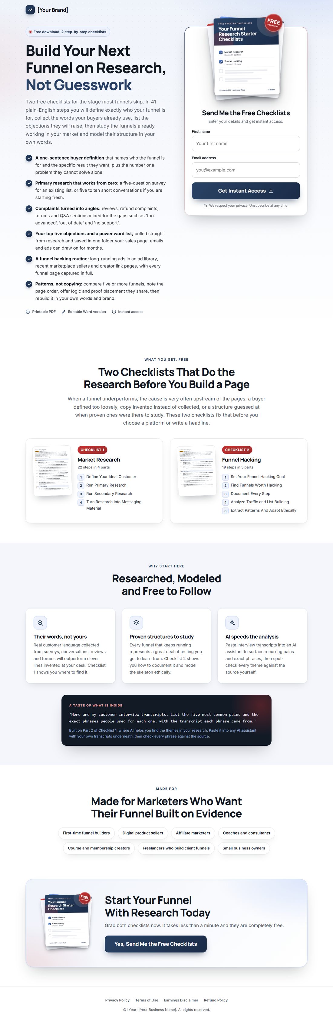 The squeeze page on desktop