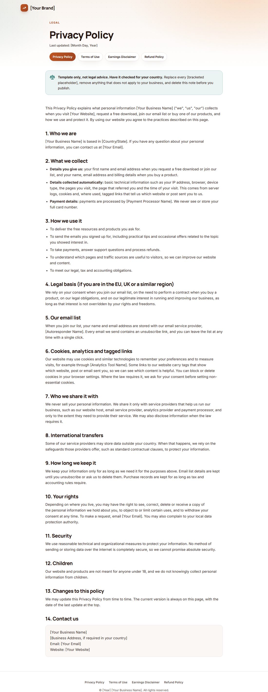 The Privacy Policy template
