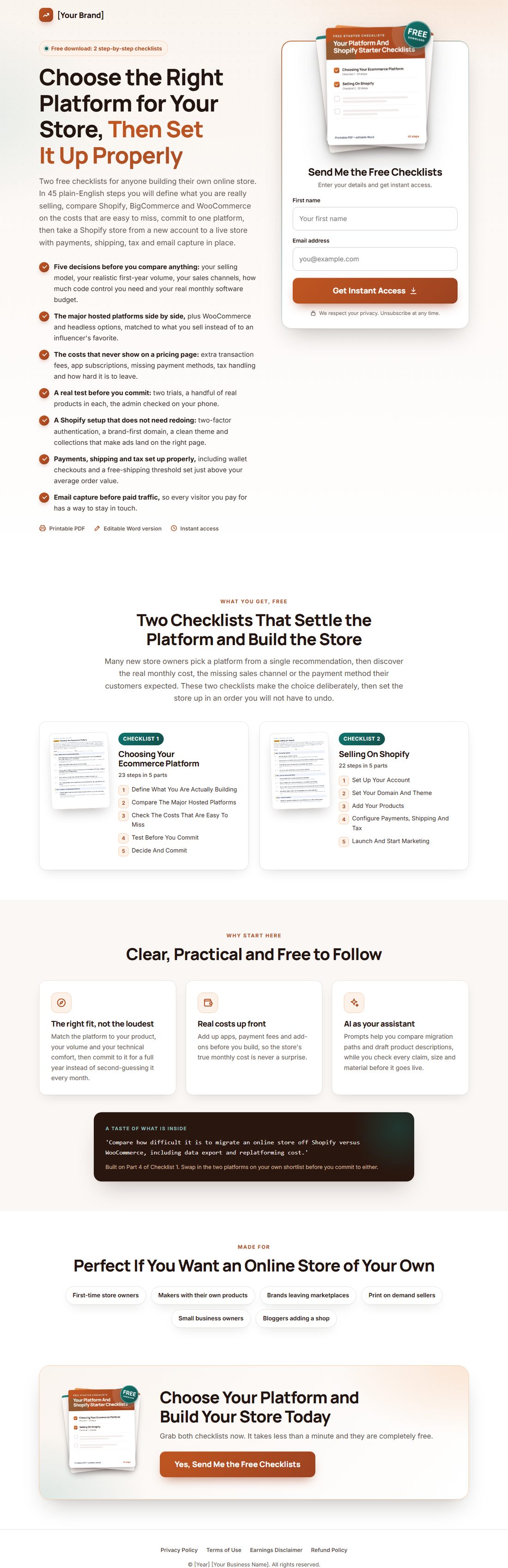 The squeeze page on desktop