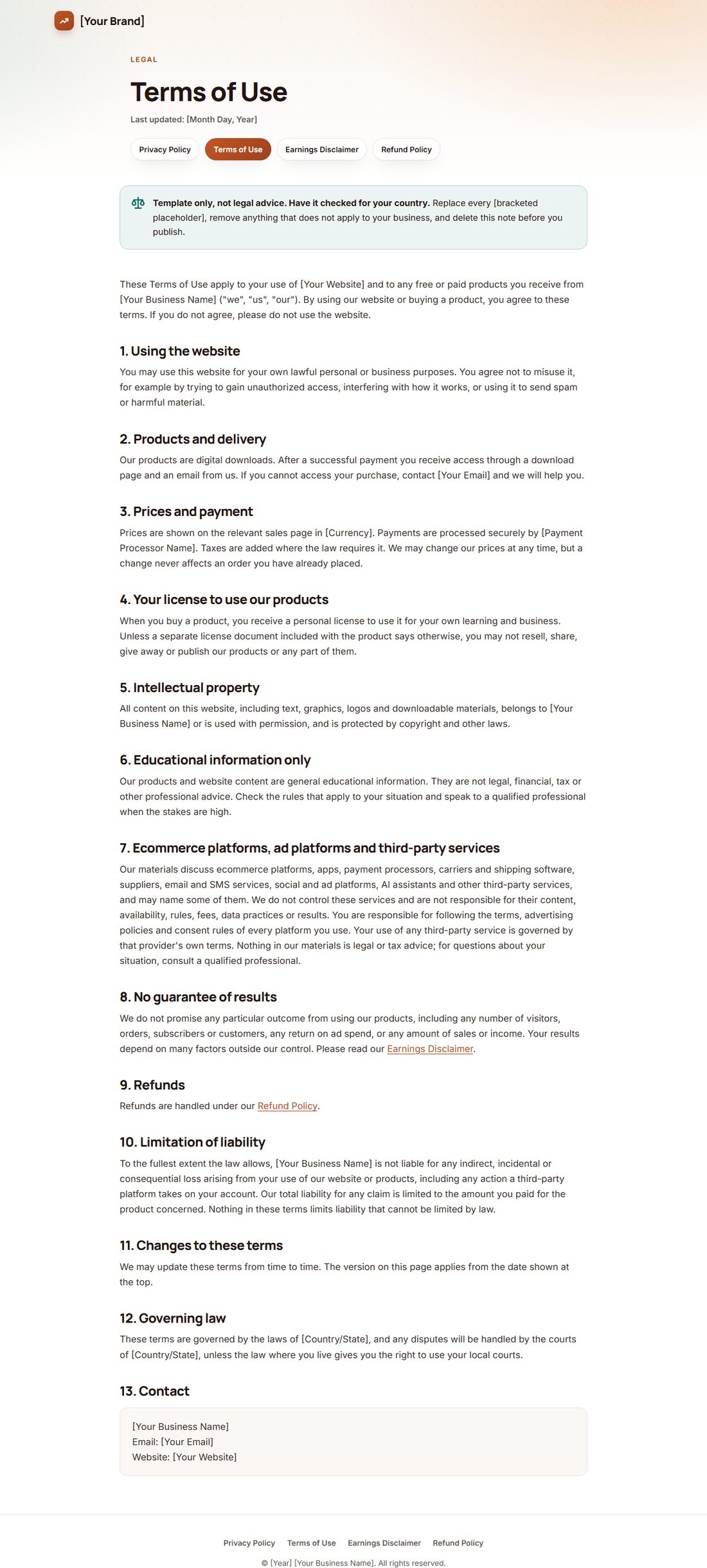 The Terms Of Service template