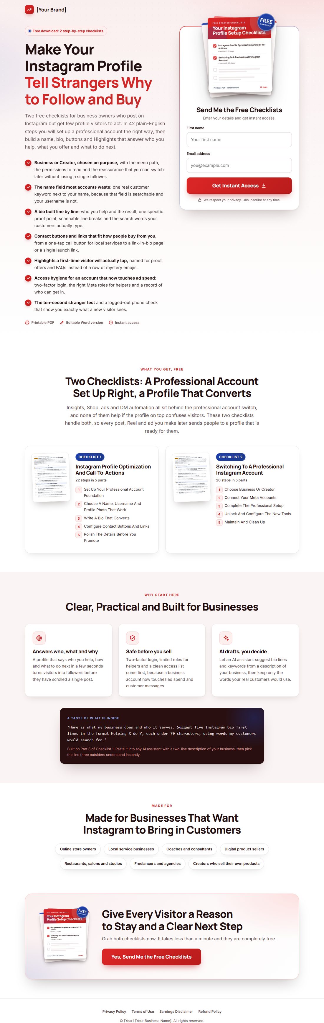 The squeeze page on desktop